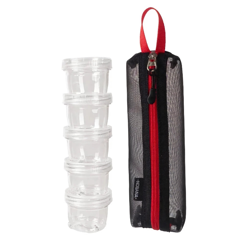 Compact 5-Bottle Camping Spice Kit with Durable Mesh Storage Bag