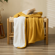 classic waffle plaid cotton knitted throw blanket, view 3 - MRSLM