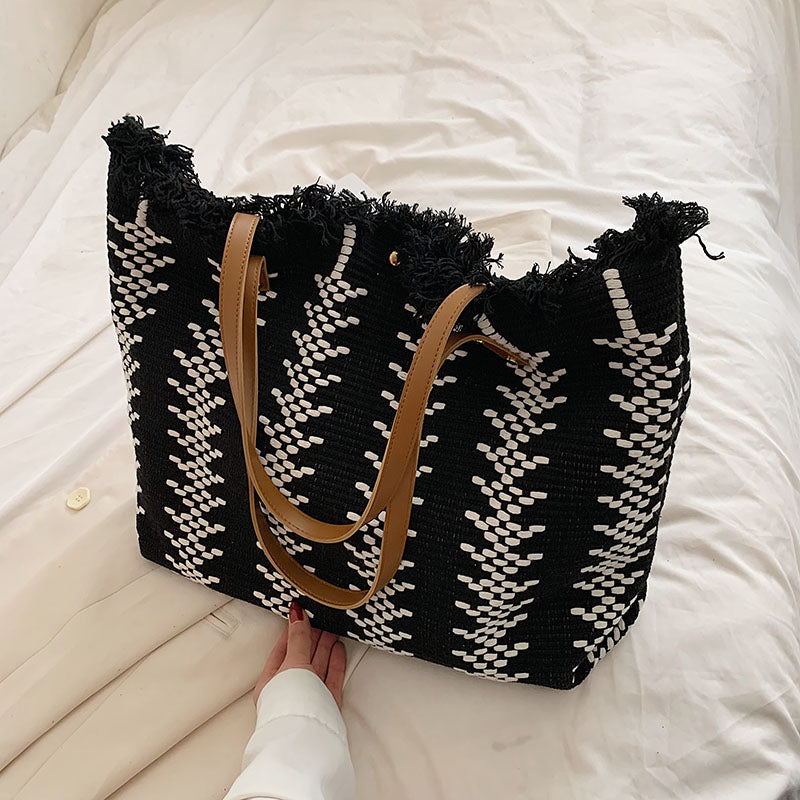 tassel canvas tote bag, view 3 - MRSLM