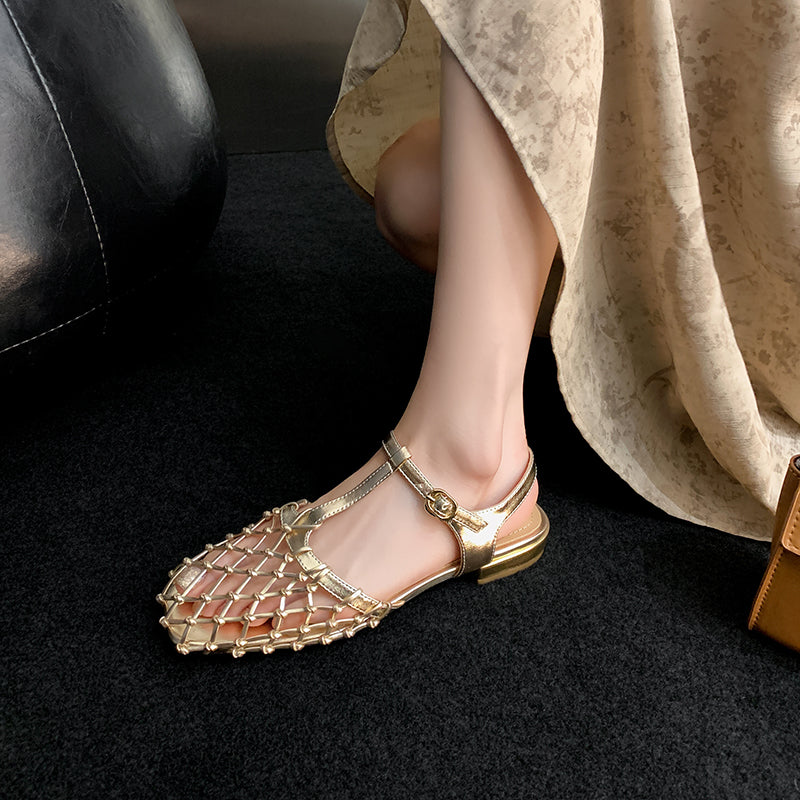 summer leather gladiator sandals with low heel, view 18 - MRSLM