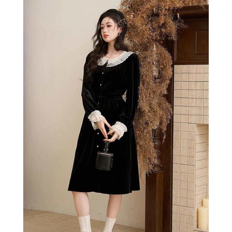 velvet button down dress, view 3 - MRSLM