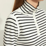 Striped wool blend mock neck sweater, view 10 - MRSLM