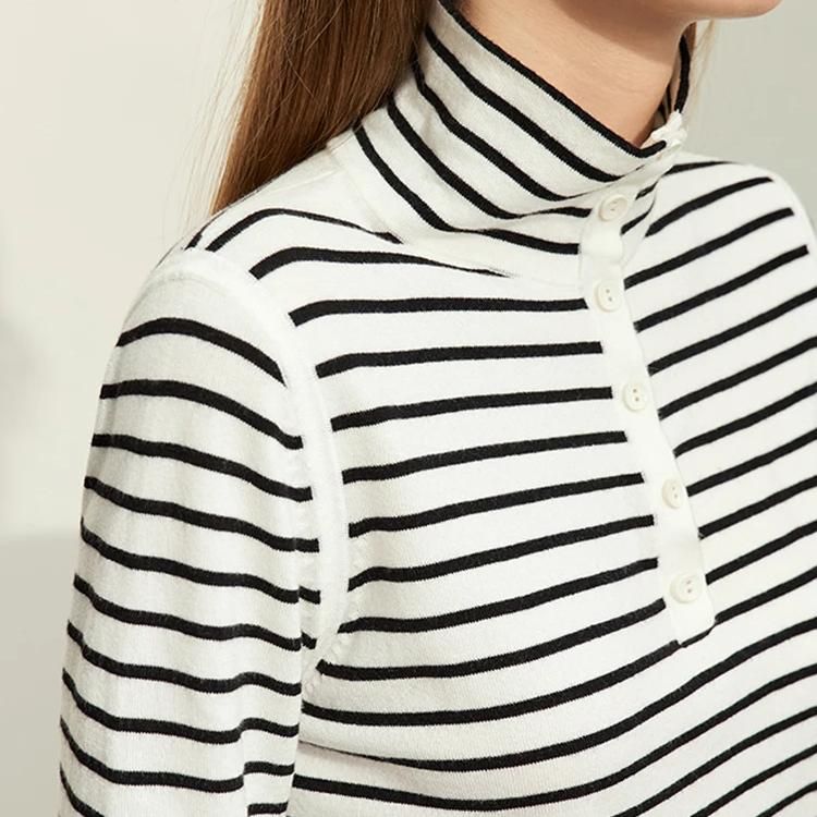 Striped wool blend mock neck sweater, view 10 - MRSLM