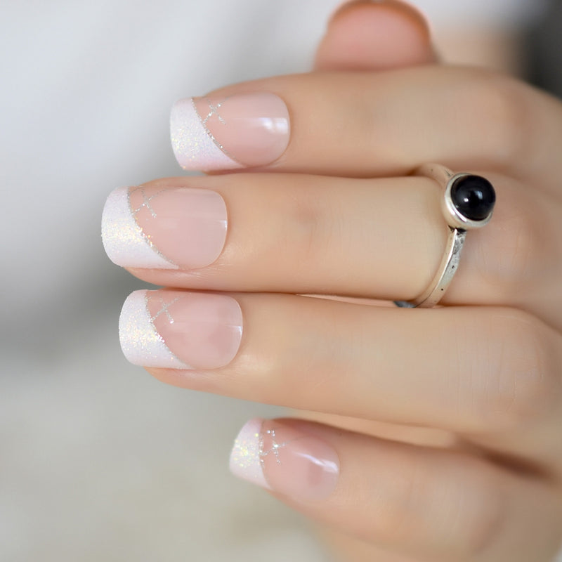 iridescent white glitter french nails, view 5 - MRSLM
