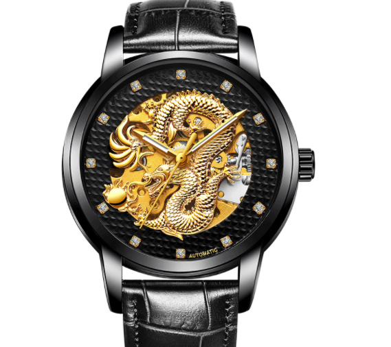 Fully Automatic Skeleton Waterproof Luminous Atmospheric Gold Business Dragon Watch