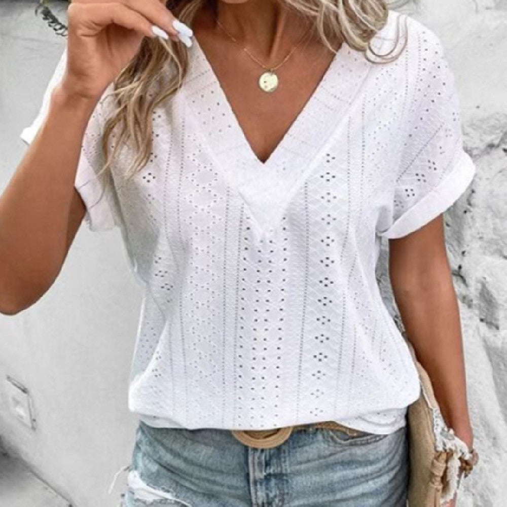 Women's V-neck Loose Top Short-sleeved T-shirt