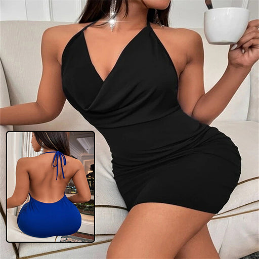 deep v-neck backless halter dress - MRSLM