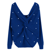 women's v-neck cross backless knit sweater, view 11 - MRSLM