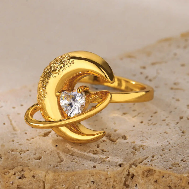 gold sun moon ring, view 7 - MRSLM