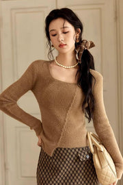 women's asymmetric knitted sweater, view 4 - MRSLM