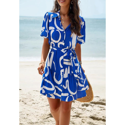 printed short sleeve A-line dress, view 10 - MRSLM
