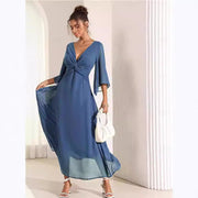 solid v-neck chiffon dress, view 2 - MRSLM