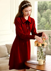 red long sleeve knitted dress, view 4 - MRSLM