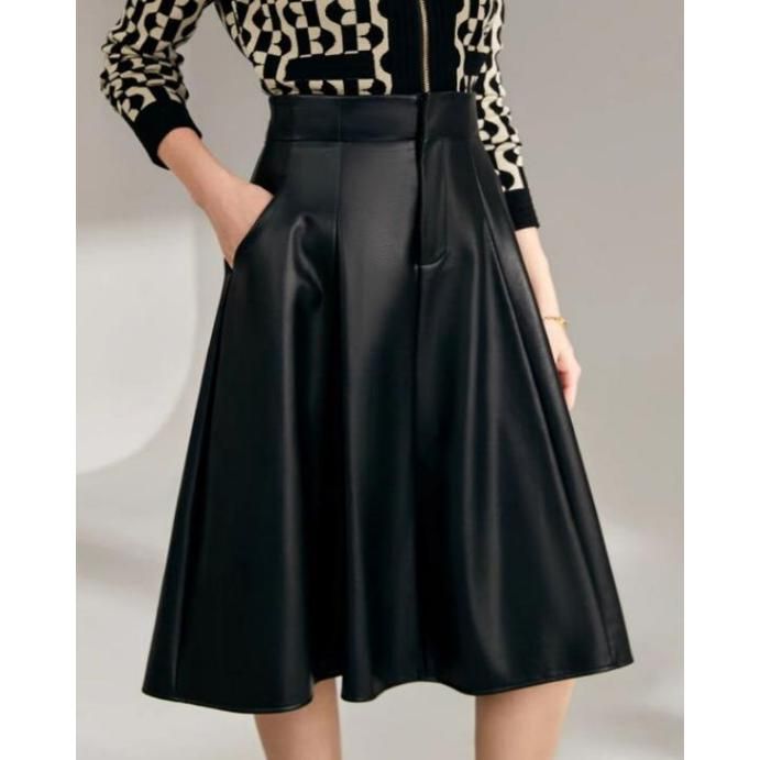 High waist A-line PU leather skirt, view 2 - MRSLM