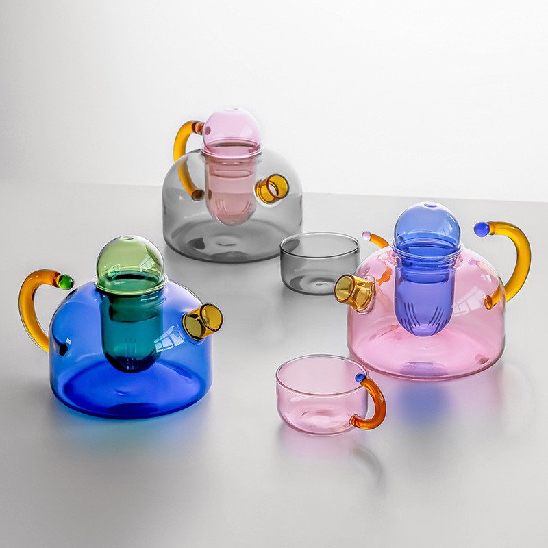colorful glass teapot and teacup set - MRSLM