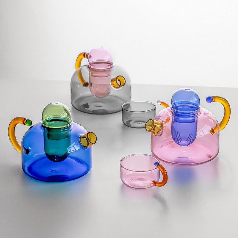 colorful glass teapot and teacup set, view 8 - MRSLM
