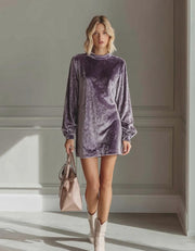 women's round neck ruffle sleeve dress, view 7 - MRSLM