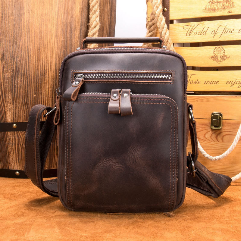 leather retro messenger bag, view 4 - MRSLM
