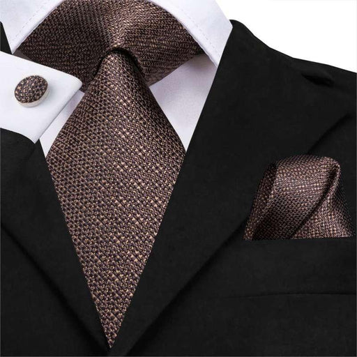 brown silk necktie set with pocket square and cufflinks - MRSLM