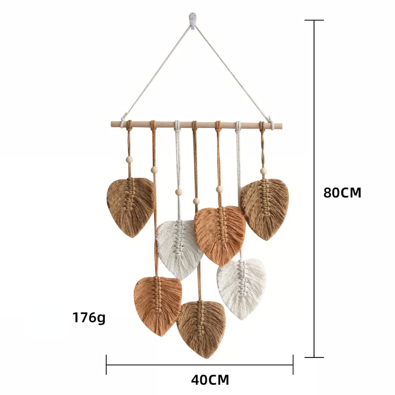 handwoven cotton rope leaf wall tapestry, view 2 - MRSLM