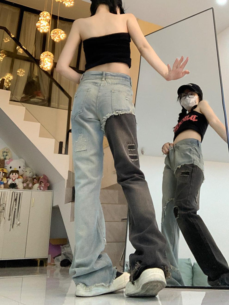 black and blue stitching retro jeans, view 7 - MRSLM