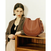 genuine leather hobo shoulder tote bag, view 3 - MRSLM