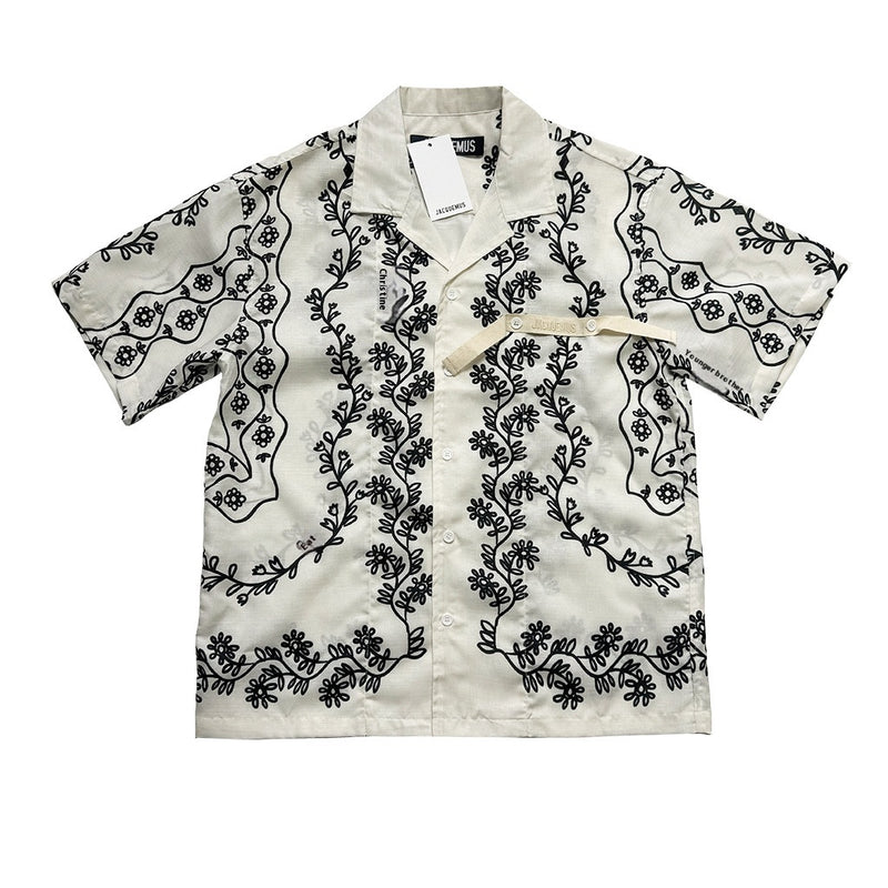 vine plant print short sleeve lapel shirt men, view 4 - MRSLM