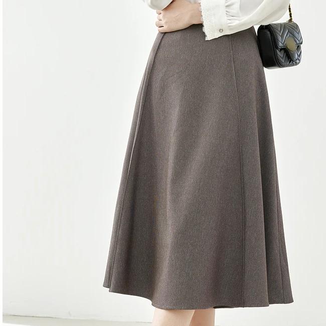 coffee plaid midi skirt for women - MRSLM