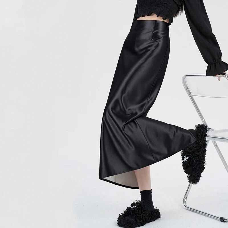 high waist satin maxi skirt, view 7 - MRSLM