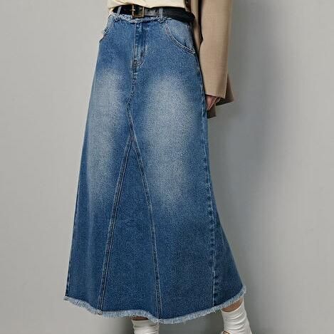 vintage denim maxi skirt, view 3 - MRSLM