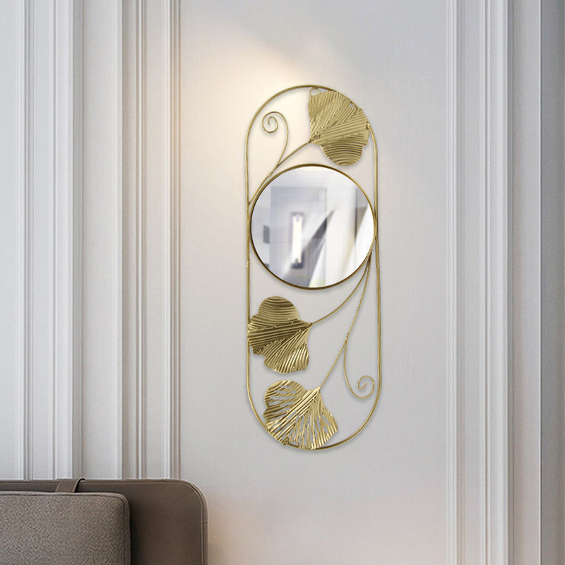 metal ginkgo leaf wall mirror, view 4 - MRSLM