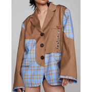 women's checkered blazer with chain accent, view 3 - MRSLM