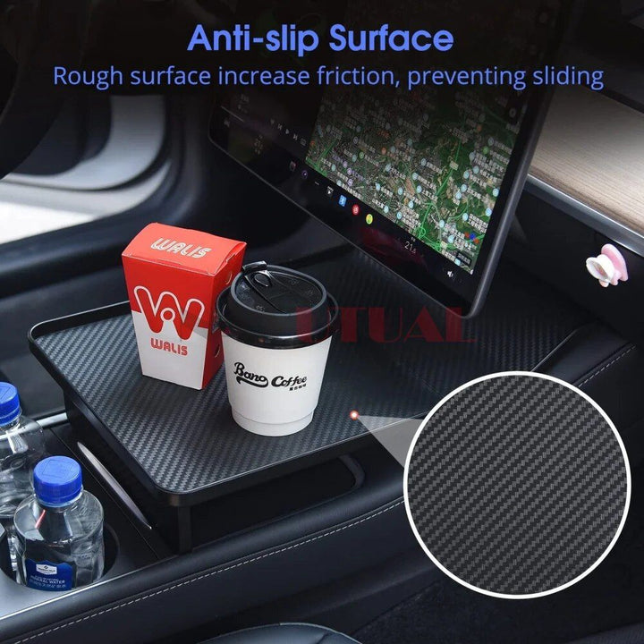 Center Console Food Tray with Anti-Slip Phone Holder for Tesla Model 3 & Y (2017-2023)