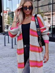 striped color block baggy knit cardigan coat, view 8 - MRSLM