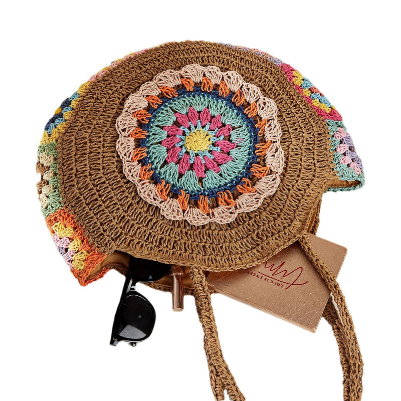 colorful woven beach shoulder bag, view 7 - MRSLM