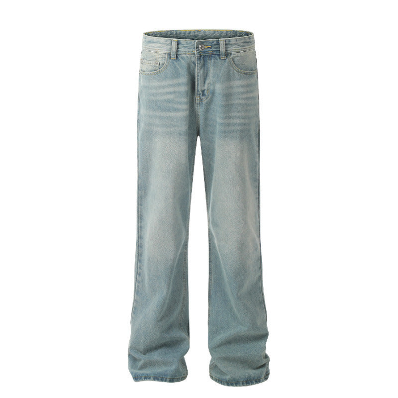 light blue washed loose straight wide leg jeans, view 3 - MRSLM