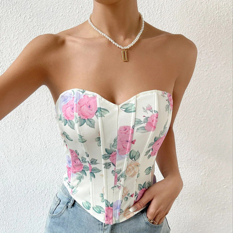 floral strapless corset tank top, view 2 - MRSLM