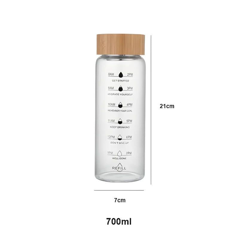 glass water bottle with time marker, view 2 - MRSLM
