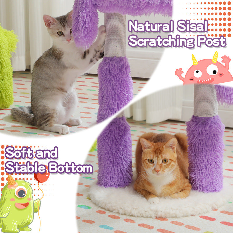 monster-themed cat tree with sisal posts and condo, view 6 - MRSLM