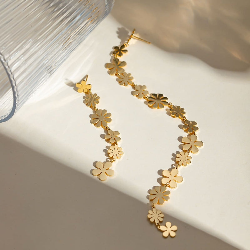 gold plated asymmetrical daisy earrings, view 7 - MRSLM