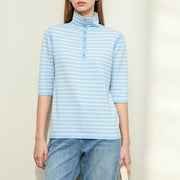 Striped wool blend mock neck sweater, view 4 - MRSLM