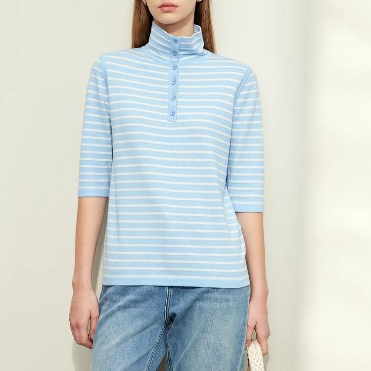 Striped wool blend mock neck sweater, view 4 - MRSLM