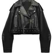 washed faux leather zipper jacket, view 4 - MRSLM
