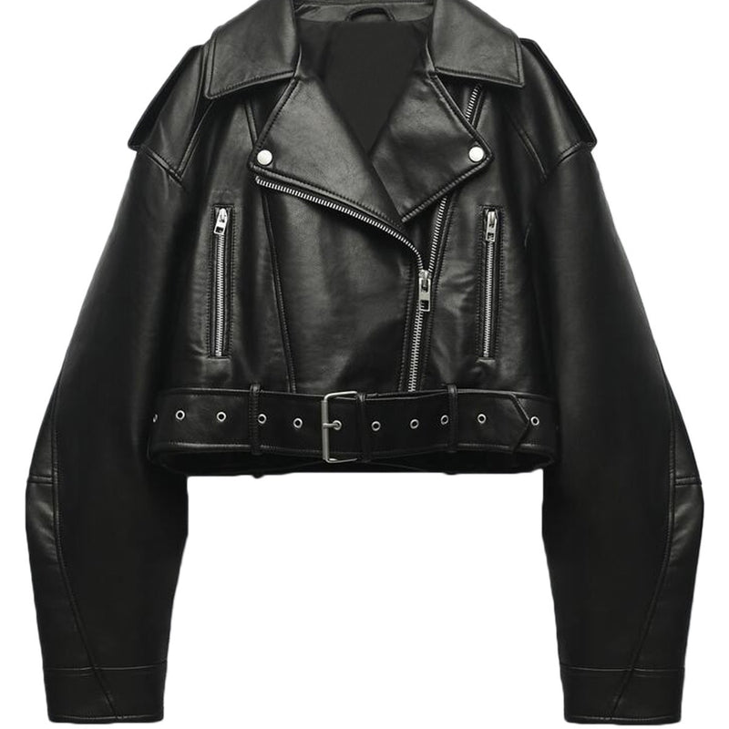 washed faux leather zipper jacket, view 4 - MRSLM