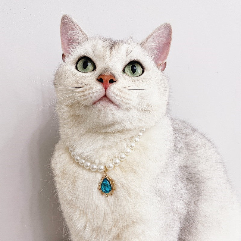 pearl pet collar with rhinestone charm, view 11 - MRSLM