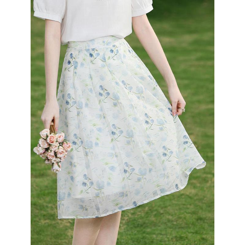 floral chiffon midi skirt, view 4 - MRSLM