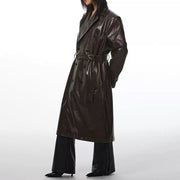 PU leather overcoat with detachable fur collar, view 8 - MRSLM