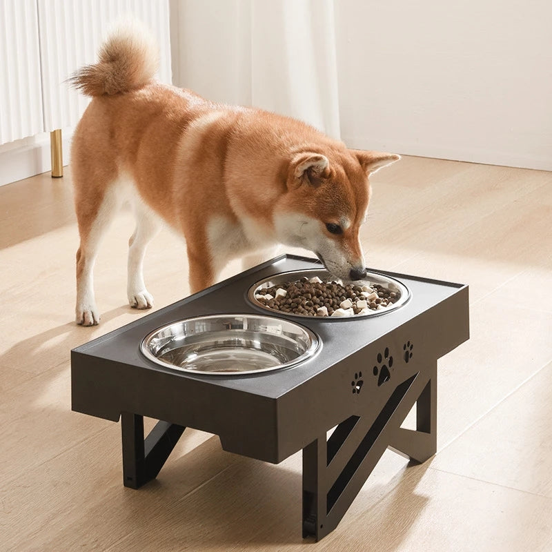 adjustable height double pet bowls with stand, view 3 - MRSLM
