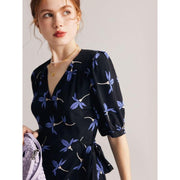 floral silk crepe de chine dress, view 4 - MRSLM