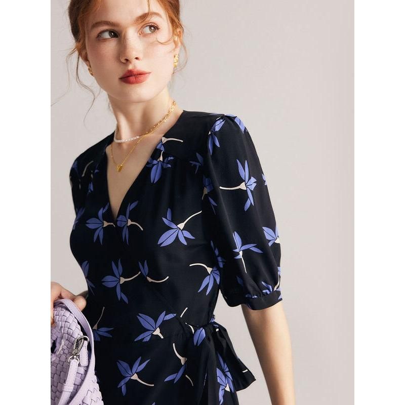 floral silk crepe de chine dress, view 4 - MRSLM
